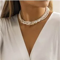 MOPUEA Kette mit Anhänger Halskette Kette Modeschmuck, Damen mehrlagige Halskette (Vintage-Perlen-Choker-Halskette für Damen, 1-tlg., einfache, zarte Perlen-Halskette, Geschenk für Frauen), Zierliche runde Perlen-Halskette für Braut und Brautjungfern