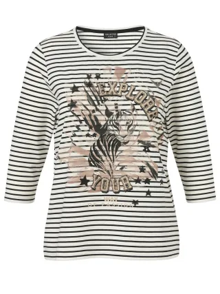 VIA APPIA DUE - Gestreiftes Shirt 3/4-Arm schwarz - Gr. - 42