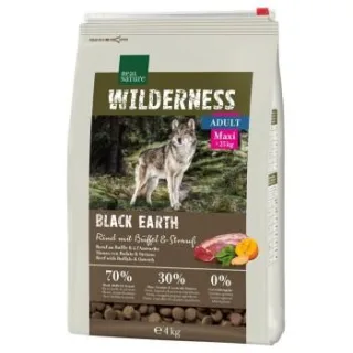 REAL NATURE WILDERNESS Trockenfutter Hund, Adult, Maxi, Black Earth Rind mit Strauß und Büffel 4 kg