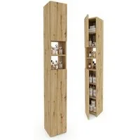 TREND WERK Hochschrank Badschrank schmal stehend B24 x T31 x H172 cm (Schmaler Badezimmerschrank mit Regalfächern & Stauraum) Holzoptik, offene & geschlossene Fächer, Standregal Bad, platzsparend