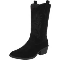 Ital-Design Damen Westernstiefel Echtleder mit Blockabsatz Westernstiefel (92002394) Blockabsatz Stiefel in Schwarz