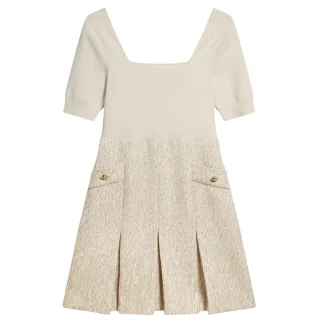 Ted Baker Vulpad Minikleid Aus Bouclé-strickoberteil In Elfenbein