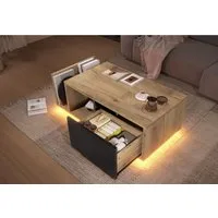 LVHOM Couchtisch Retro Sideboard mit LED & Cleverem Stauraum // Holz-Metall-Design (Stauraum (offenes Fach + Schublade + Trennstege), LED-Steuerung für atmosphärische Akzentbeleuchtung, Robuster Holz-Metall-Rahmen, Beistelltisch, Bar, Sideboard, Room