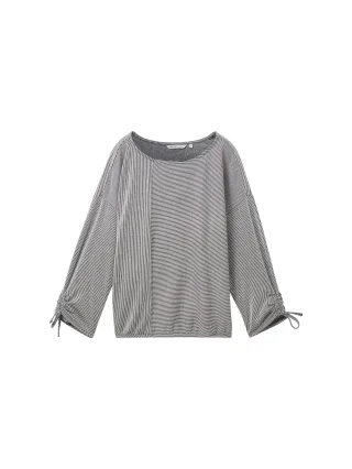 Denim Tom Tailor - Loose Fit Langarmshirt mit Raffärmeln small navy white stripe - Gr. - XS