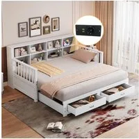 Merax Daybett 90/180x190cm mit USB-Ladeanschluss (1 tlg), Ausziehbares Schlafsofa Kinderbett mit Ablagefächern und 2 Schubladen