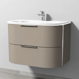 Sanipa 4balance Glas-Set mit 2 Auszügen und LED-Beleuchtung, Sandgrau-Matt, DG21267 DG21267