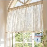 Jibenhome Scheibengardine Kurze Vorhang Scheibengardine mit Quasten (1 St), transparent, Bistrogardine
