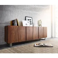 DELIFE Sideboard Live-Edge, Akazie Braun 220 cm 6 Türen Massivholz Baumkante Sideboard