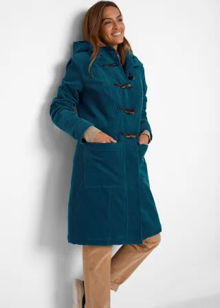 bonprix Gefütterter Cord-Dufflecoat, petrol, Gr.40, Gefütterter Cord-Dufflecoat mit Kapuze und Knebelknöpfen, aus Cord