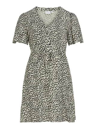 VILA - VIGRACE V-NECK S/S SHORT DRESS - NOOS Sandshell - Gr. - 40