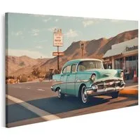 islandburner Leinwandbild Altes US Auto Geparkt Vor Diner Tankstelle Bilder