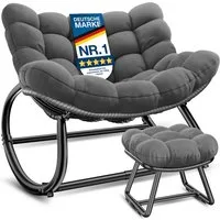 KESSER Schaukelstuhl (maximale Belastung 120kg, witterungsbeständig & mit rutschfesten Füßen), Loungesessel ergonomisches Relaxsessel für Balkon, Garten & Wohnzimmer