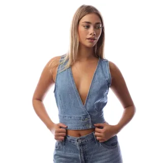 Levis - "Raine" Kurzes Top für Damen, Tief Ausgeschnittene, Denim, Ärmellos (Denim)