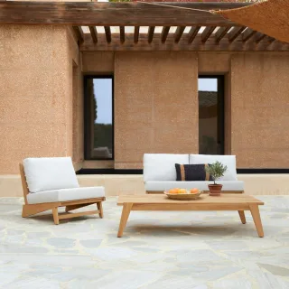 3-Sitzer-Gartenlounge Olia aus Teakholz und Stoff