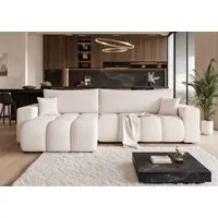 yourhouse24 Ecksofa OFI XL mit tiefer Steppung (278 cm) – Trend-Bouclé, Schlaffunktion, Seite universal