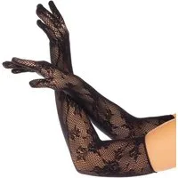 Leg Avenue Abendhandschuhe Lange Handschuhe aus geblümtem Netzstoff - schwarz (1-St) transparent