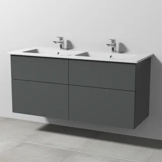 Sanipa 3way Keramik-Set Venticello Keramik-Doppelwaschtisch und Unterbau mit 4 Auszügen, Anthrazit-M SM32822