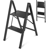 Sekey Trittleiter 2-3 Stufen Klappleiter Alu Klapptritt Faltbar Stehleiter bis 150 kg, 2-Stufen Klapptritt mit großer rutschfester Trittfläche (30 x 20 cm)