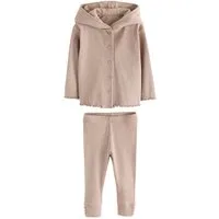 Next Langarmshirt & Leggings Gerippte Kapuzenstrickjacke und Leggings im Set (2-tlg)