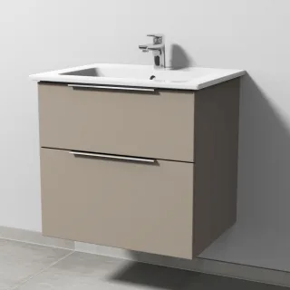 Sanipa 3way Keramik-Set Venticello Keramik-Waschtisch und Unterbau mit 2 Auszügen, Sandgrau-Matt UF32267