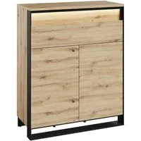 HAUSELEMENT Kommode QUANT QG-02, 2 Schubladen 2 Türen LED-Beleuchtung Sideboard 92 cm Push-to-Open Loft
