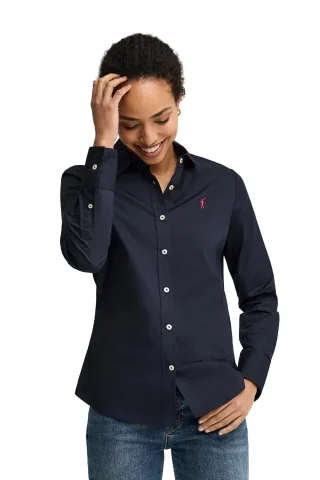 Hemd aus Popeline marineblau im Slim Fit mit Rigby Go Stickerei