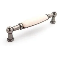 SO-TECH® Möbelgriff Porzellangriff Landhaus BA 96 mm Altsilber / Cremefarbig, Griff Schrankgriff Schubladengriff - incl. Schrauben