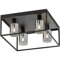 FISCHER & HONSEL LED Deckenleuchte, LED wechselbar, Warmweiß, viereckig 45x45cm Zylinder Lampenschirm mehrflammig Rauchglas Schwarz