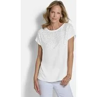 GOLDNER T-Shirt Jerseyshirt mit Glitzersteinen Viskoseshirt mit U-Boot-Ausschnitt und Viertelarm