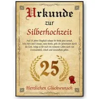 Tigerlino Poster Urkunde zum 25. Hochzeitstag Geschenk 25. Jahrestag Karte Ehepaar, Silberhochzeit