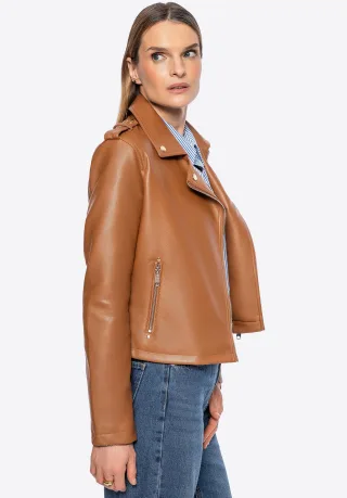 Wittchen Damen-Bikerjacke aus Öko-Leder mit Nieten, braun