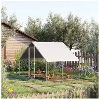 PawHut Hühnerstall 3x2x2 m Freilaufgehege mit Dach, Tür und Schloss, Verzinkter Stahl, für 4-6 Hühner, Kleintiere, Silber+Grau
