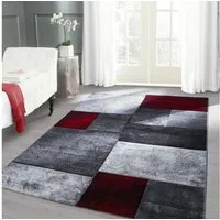 Carpettex Frisé-Teppich Kariert Design, Läufer, Höhe: 13 mm, Wohnzimmer Teppich Rot Kurzflor Konturenschnitt Kariert Design