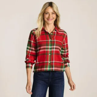 Verkürzte Flanellbluse für Damen in Petite-Größe, Damen, size: petite, Grün, Baumwolle, by Lands' End