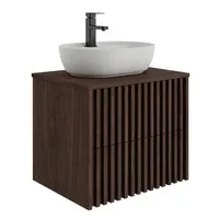 UEV Waschtisch mit Unterschrank hängend Ovales Keramikwaschbecken (Komplett-Set Badmöbel, Badezimmmer Schrank, mit Wasserhahn und Pop-up-Ablassventil Aufsatz-Waschbecken), Soft-close Schubladen,Waschbeckenunterschrank mit 2 Schubladen