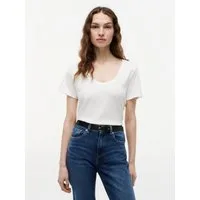 Tommy Hilfiger Kurzarmshirt CO LINEN SCOOP NK SS TEE mit kleinem Logo-Stick