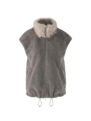 Marc Cain Collections - Kuschelige Weste mit Fake Fur Kragen soft charcoal - Gr. - 38