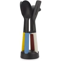 Joseph Joseph Kochbesteckhalter Elevate Slim Küchenhelfer Set mit Halter – 4-teilig, platzsparend, (1x Suppenkelle, 1x Schlitzlöffel, 1x Schlitzwender, 1x Servierlöffel), integrierte Ablagefunktion, Nylon, hitzebeständig 270 °C
