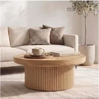 Celya Couchtisch Parkett-Tischplatte und zylindrischem Sockel (78×78×38.5cm, verstärkte Tischplatte), Einfache Montage