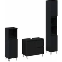 vidaXL Badezimmer-Set Badezimmermöbel-Set 3 pcs Schwarz Eichen-Optik 30 x 30 x 190 cm, (3-St)