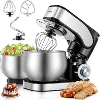 FOHERE Küchenmaschine mit 5L+3L schüsseln Dual-Schalen, 6+P Geschwindigkeiten, 1300 W