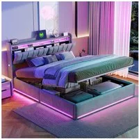 Furnishings Home Polsterbett Stauraumbett Doppelbett LED (Hydraulisch hebbarer Stauraum), Mit LED-Beleuchtung, Bettkasten, Ladefunktion, Samt, 160x200 cm