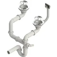 QLS Siphon Doppelbecken Manuell, 3 1/2 Zoll Ablauf für Doppelbecken Edelstahl PVC