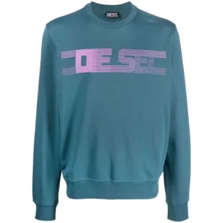 Blaues Diesel-Sweatshirt mit gestreiftem Logo