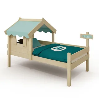 Kinderbett CrAzY Dreamy aus Holz 90x200 cm - Hausbett mit Dach und Stauraum für Kinder - Stabiles Fichten- und Kiefernholz - Abenteuerbett Wickey