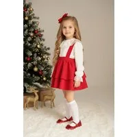 Parla Kids Shirt & Rock Rotes Kleid mit Trägern und weiße langarm Bluse mit Spitzendetails