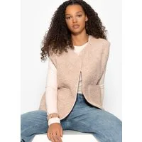 SASSYCLASSY Kurzweste Teddyweste mit Taschen für Damen Kuschelige Weste mit Taschen in lockerer Passform Beige Taupe Schwarz