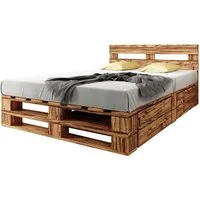 sunnypillow Palettenbett M2 aus Holz mit Kopfteil und 2 Bettkästen, 160 x 200 cm + Schubladen Geflammt