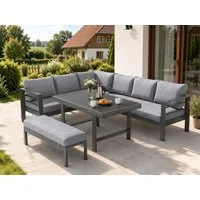MeXo Gartenlounge-Set Outdoor Gartenmöbel Lounge-Set für 6-8 Personen, (Aluminium-Ecklounge, linke Ecke, 5-tlg., wetterfest & pflegeleicht), großer Esstisch 130×80 cm, bis 140 kg belastbar je Sitz
