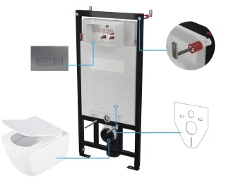 Neuesbad Serie 660 Wand-WC spülrandlos + WC-Sitz + Vorwandelement + Betätigungsplatte, Titan NB1DECDZT6ZPW1